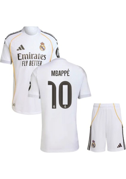Kylian Mbappé 25/26 Sezon Real Madrid 10 Numara Çocuk Forması 4 Parça Forma+Şort+Çorap+Biliklik modelleri
