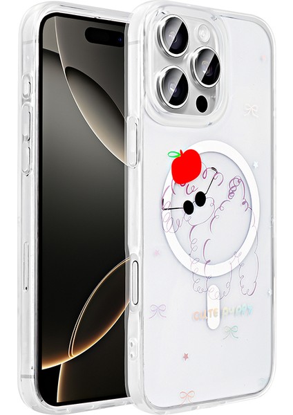Apple iPhone 16 Pro Max Uyumlu Magsafe Şarj Özellikli Şeffaf Renkli Figürlü Folk Kılıf Sert Kapak