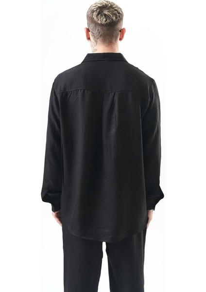 Oversize Erkek Siyah Keten Gömlek Salaş %100 Polyester modelleri