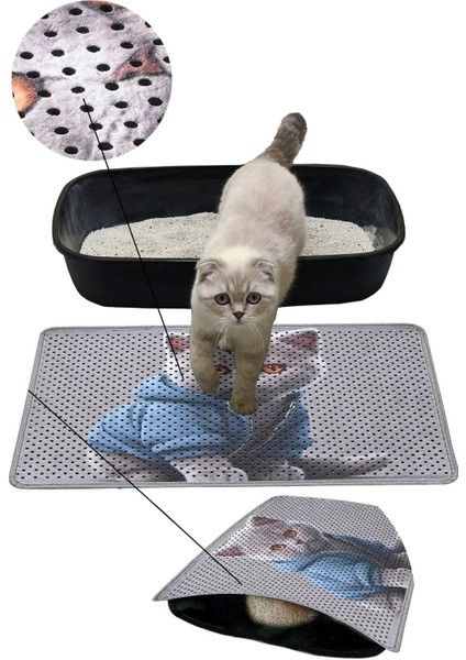 Pati Kedi Kumu Matı Çift Katlı Sıvı Geçirmez Kaymaz Elekli Yıkanabilir Kedi Tuvaleti Paspası 40X60CM