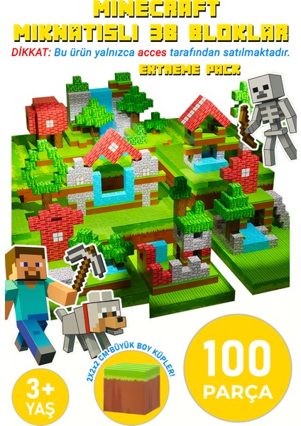 Minecraft Tarzı Manyetik Bloklar - 100 Parça Zeka Geliştirici Blok Oyuncak 3+Yaş Eğitici Oyuncak Seti 100 Parça Minecraft Küpleri Zeka Geliştirici Oyuncak