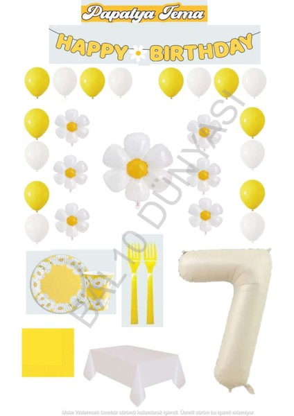 BAL10 7 Yaş Papatya Temalı Doğum Günü Parti Seti