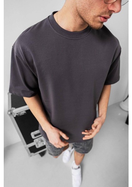 Oversize Erkek Basic T-Shirt Füme fiyatları