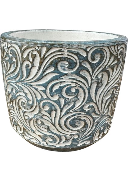 Ev Dekorasyon Mavi Eskitme Çiçek Desen Beton Saksı Çiçeklik Saksılık fırsatları