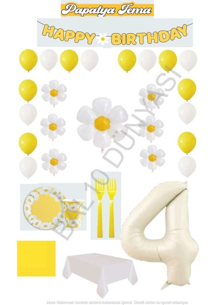 BAL10 4 Yaş Papatya Temalı Doğum Günü Parti Seti