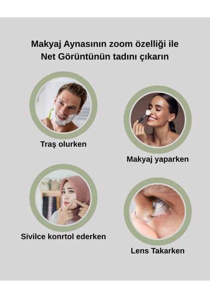 Duvara Monte LED Işıklı Krom Makyaj Aynası | Zoom Özellikli Premium Kozmetik Ayna | Ayarlanabilir Tasarım | Otel Buklet Serisi