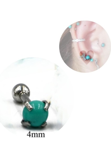 Doğal Turkuaz Taşlı Cerrahi Çelik Piercing Takısı - Taş Çapı 4mm-1 Adet-Sevgiliye Hediye