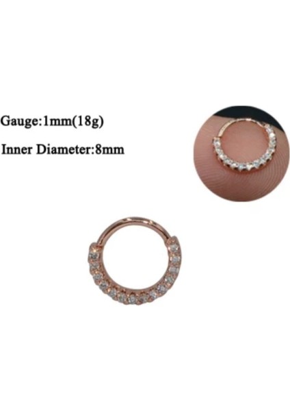 Daith Piercing Önden Taşlı Halka Piercing-Halka Çapı 8mm-1 Adet