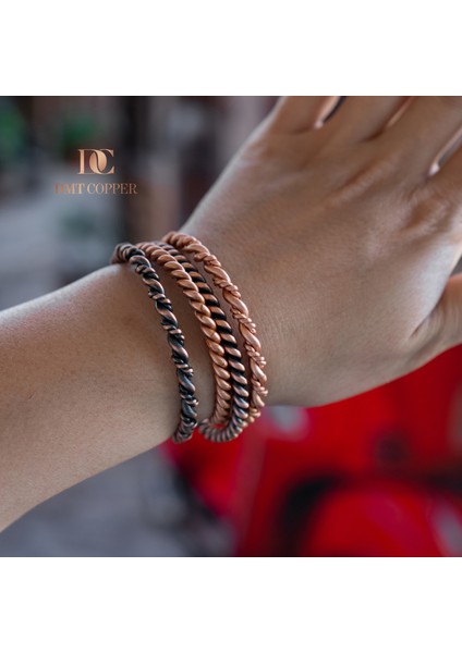 Dmt Copper Home El Yapımı Şık Tasarım Kalın Dövülmüş Saf Bakır Bilezik Bakır Takı Bilekliği Işıklı Kutulu 4 Lü Set