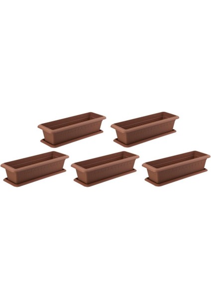 SY-5785 Orta Antik Köşeli Tabaklı Saksı 46 Lt Kahverengi 5 Adet