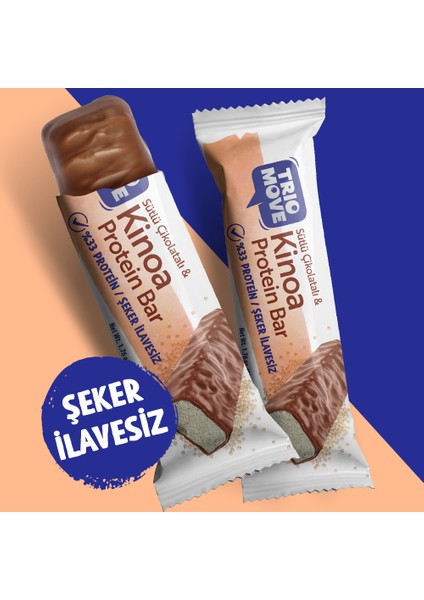 Çikolata Kaplamalı Protein Bar - Kinoa ve Sütlü Çikolatalı, %33 Protein, 50 G x 9 Adet