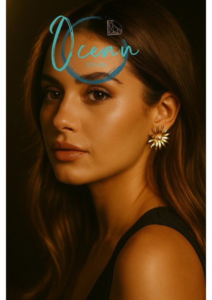 Pirinç Gold Renk Inci Taşlı Çiçek Küpe fiyatları