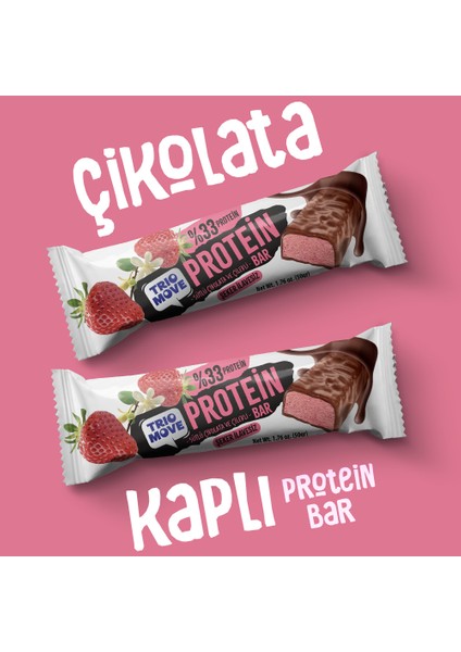 Çikolata Kaplamalı Protein Bar - Çilekli ve Sütlü Çikolatalı, %33 Protein, 50 G x 9 Adet indirimleri
