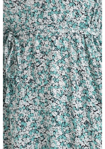 Kadın Çiçek Desenli V Yaka Kollu Bağcıklı Maxi Elbise Green indirimleri