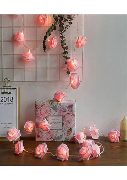 2,5 Metre Gül Tasarım Dekoratif Işık Zinciri 20 Adet Gül Romantik Gül LED Işık Pembe