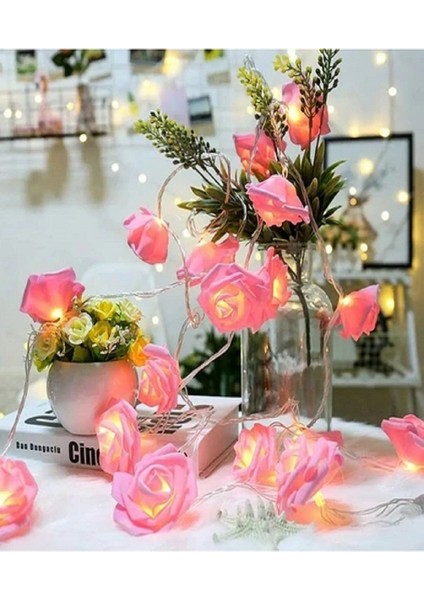 2,5 Metre Gül Tasarım Dekoratif Işık Zinciri 20 Adet Gül Romantik Gül LED Işık Pembe fiyatları