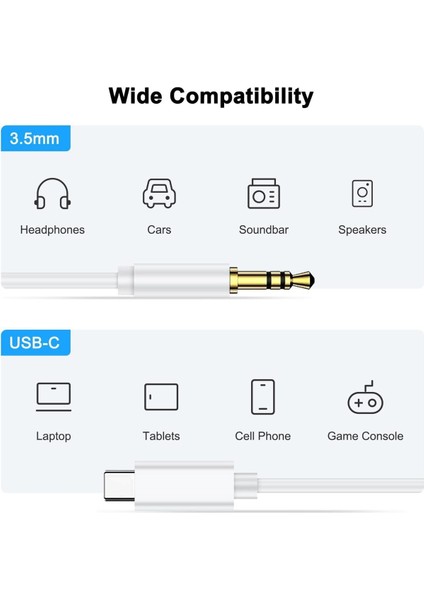 Samsung Xiaomi Uyumlu Aux Kablosu Type-C To Jack Çevirici Dönüştürücü Beyaz Bluetooth Gerektirmez fiyatları