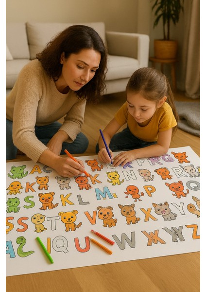 Şirin Hayvan ve Alfabe Temalı Dev Boyama 200 cm