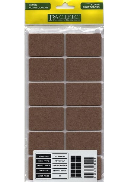 12 Adet, 3,5 cm x 5,5 cm Yapışkanlı Keçe, Sandalye, Masa, Koltuk Altı Parke Koruma Keçesi, Dikdörtgen