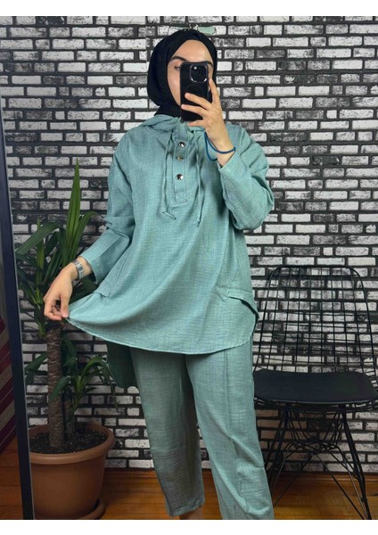 Kapişonlu Keten Takım