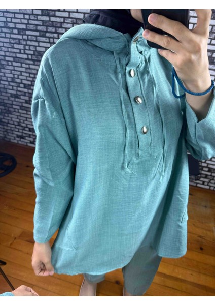 Kapişonlu Keten Takım modelleri