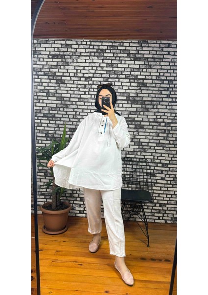 Kapişonlu Keten Takım