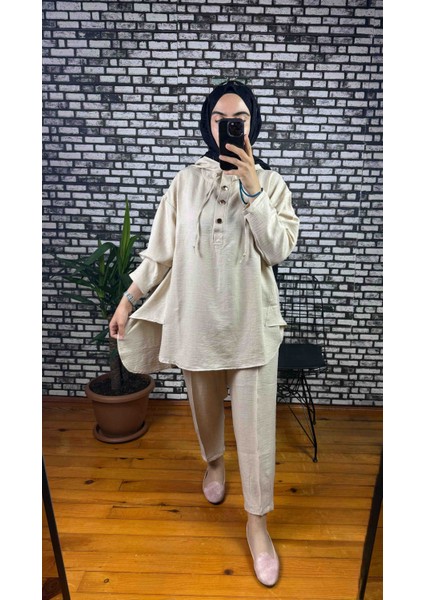 Kapişonlu Keten Takım