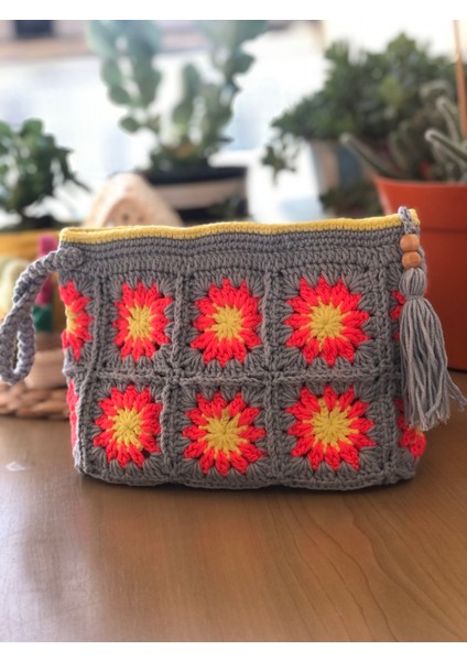 Kadın El Örgüsü Açık Mavi Neon Motifli Çanta, Makyaj Çantası, Günlük çanta, Yazlık Çanta. Motif desenli örgü,Tığ işi çanta