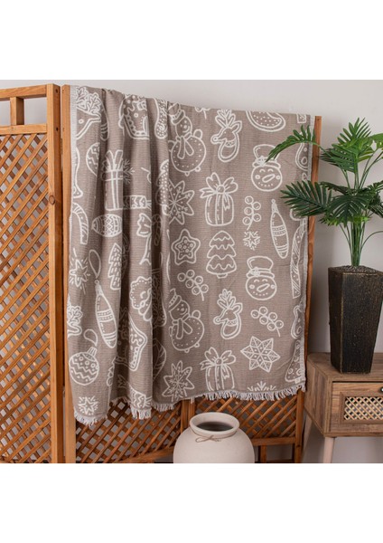 4 Kat Müslin Pike Tek Kişilik %100 Pamuklu Jakarlı Yatak Örtüsü Tv Battaniyesi 140X200 Yılbaşı