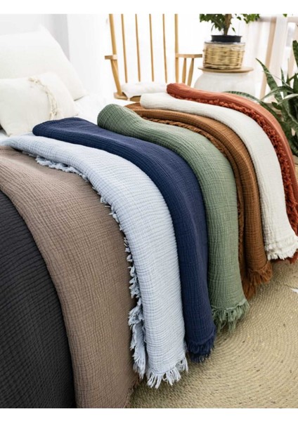 4 Kat Müslin %100 Pamuklu Çift Kişilik Pike Yatak Örtüsü 200X220 indirimleri