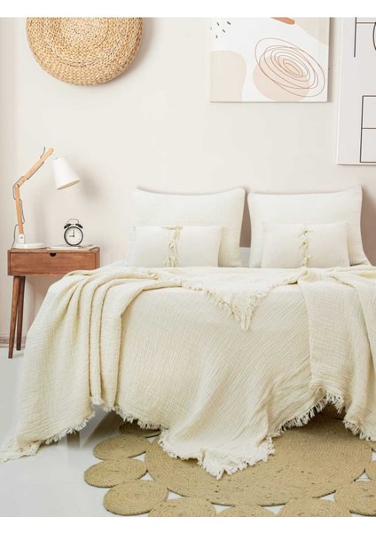 4 Kat Müslin %100 Pamuklu Çift Kişilik Pike Yatak Örtüsü 200X220