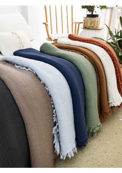 4 Kat Müslin %100 Pamuklu Çift Kişilik Pike Yatak Örtüsü 200X220 indirimleri