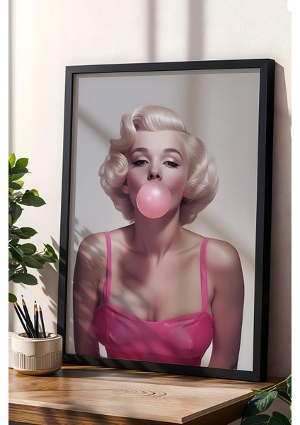 Sakız Çiğneyen Marilyn Monroe Modern Portre Çerçeveli Tablo - Pop Art Poster Tablo