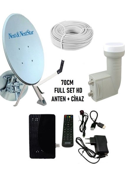 Hd Uydu Alıcısı + 70 cm Next Nextstar Ofset Çanak Anten Full Set+Ikili Lnb+ 25 mt Anten Kablosu