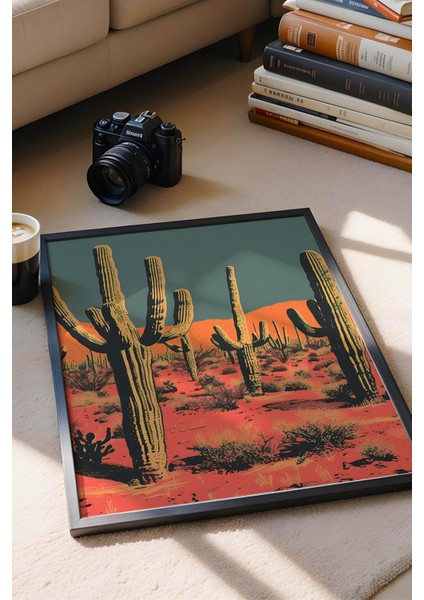 Saguaro Kaktüsü ve Çöl Bitkileri Çerçeveli Tablo - Pop Art Poster Tablo fiyatları