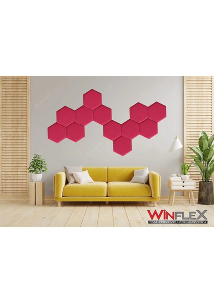 Dekoratif Altıgen Akustik Kumaş Kaplı Panel 12 Adet- Kırmızı RENK(17X20CM)