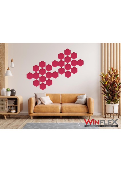 Dekoratif Altıgen Akustik Kumaş Kaplı Panel 12 Adet- Kırmızı RENK(17X20CM) fiyatları