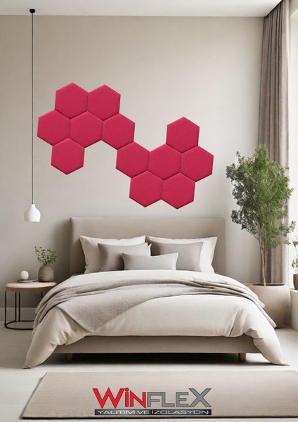 Dekoratif Altıgen Akustik Kumaş Kaplı Panel 12 Adet- Kırmızı RENK(17X20CM) modelleri