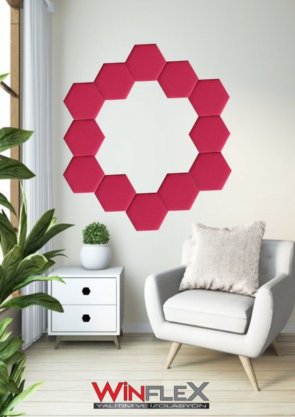 Dekoratif Altıgen Akustik Kumaş Kaplı Panel 12 Adet- Kırmızı RENK(17X20CM) fırsatları
