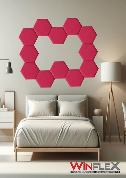 Dekoratif Altıgen Akustik Kumaş Kaplı Panel 12 Adet- Kırmızı RENK(17X20CM) indirimleri