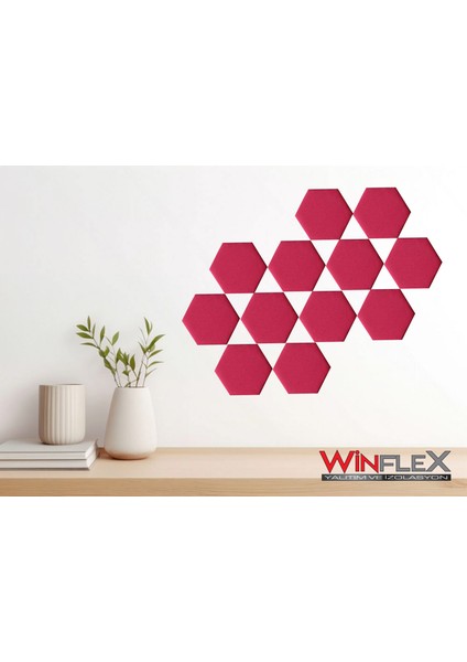 Dekoratif Altıgen Akustik Kumaş Kaplı Panel 12 Adet- Kırmızı RENK(17X20CM)