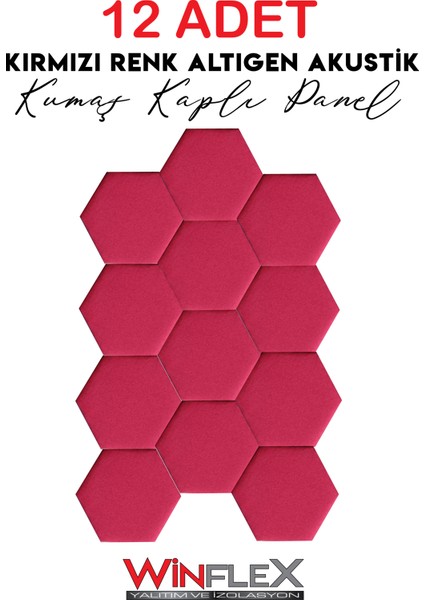 Dekoratif Altıgen Akustik Kumaş Kaplı Panel 12 Adet- Kırmızı RENK(17X20CM)