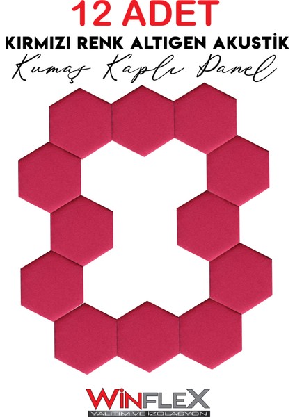 Dekoratif Altıgen Akustik Kumaş Kaplı Panel 12 Adet- Kırmızı RENK(17X20CM)