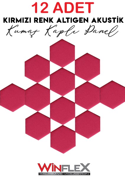 Dekoratif Altıgen Akustik Kumaş Kaplı Panel 12 Adet- Kırmızı RENK(17X20CM)