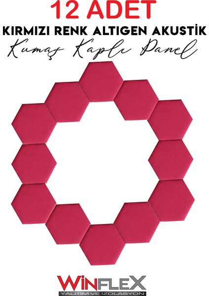 Dekoratif Altıgen Akustik Kumaş Kaplı Panel 12 Adet- Kırmızı RENK(17X20CM)