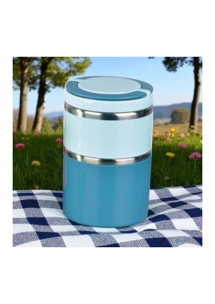 Kulplu Çelik Sefer Tası - Yemek Termosu Saklama Kabı 2 Katlı Mavi 930 Ml. fiyatları