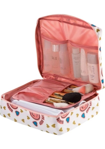 Organizer Kozmetik Makyaj Çantası Su Geçirmez Özellikli Gülen Pembe