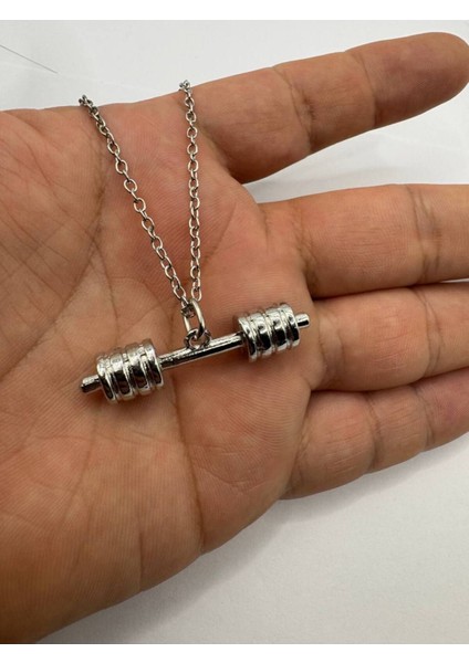 Güce Adanmışlık – Dambıl Desen Unisex Fitness Kolye (Metal Zincirli)