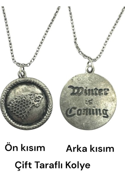 Game Of Thrones Tarzı Çift Taraflı Unisex Kolye – Metal Zincirli, Efsanevi Sembollerle Özel Tasarım