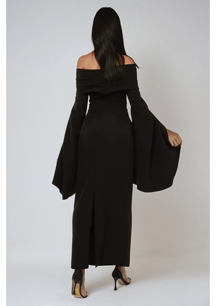 Kadın Özel Dikim Yırtmaçlı Omzu Açık Bodycone Maxi Elbise Black indirimleri